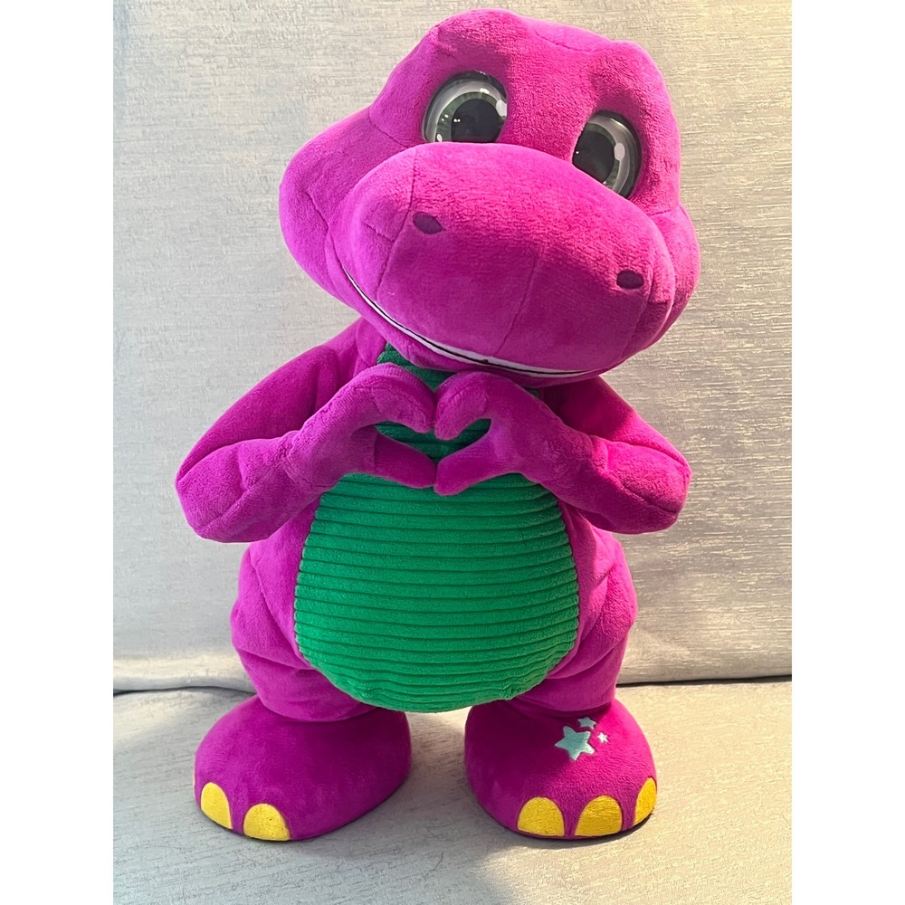 Barney the Dinosaur Plush Heart Hands Purple T-Rex Stuffed Animal HTG60 14 Inch